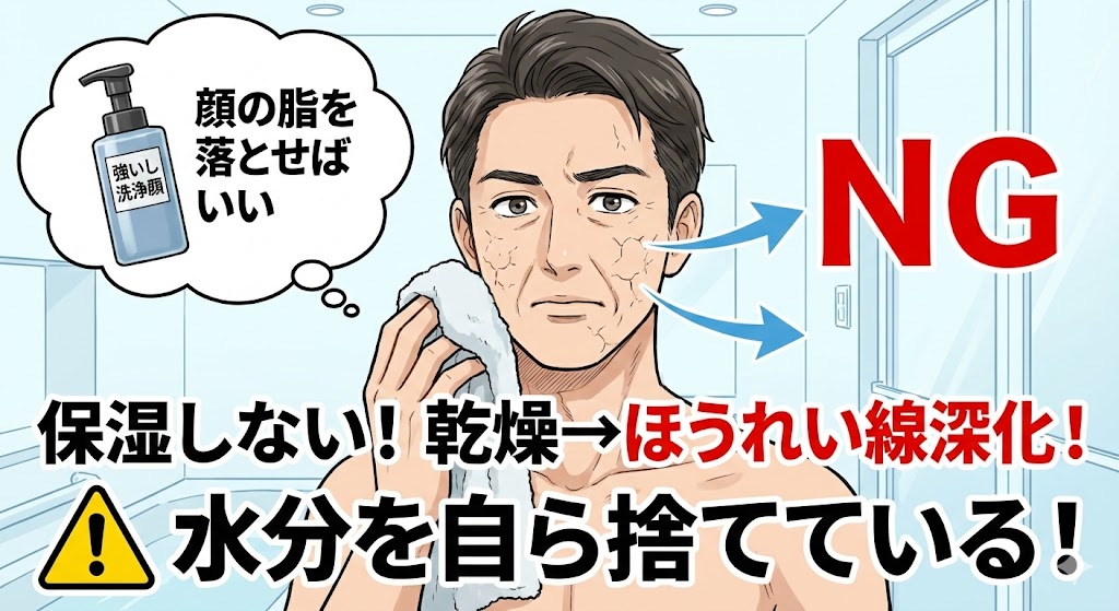 洗顔だけで保湿をしない男性のイメージ画
